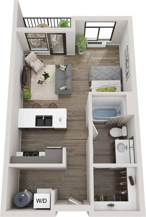Floor plan for studio, 1 bath, 496 sqft